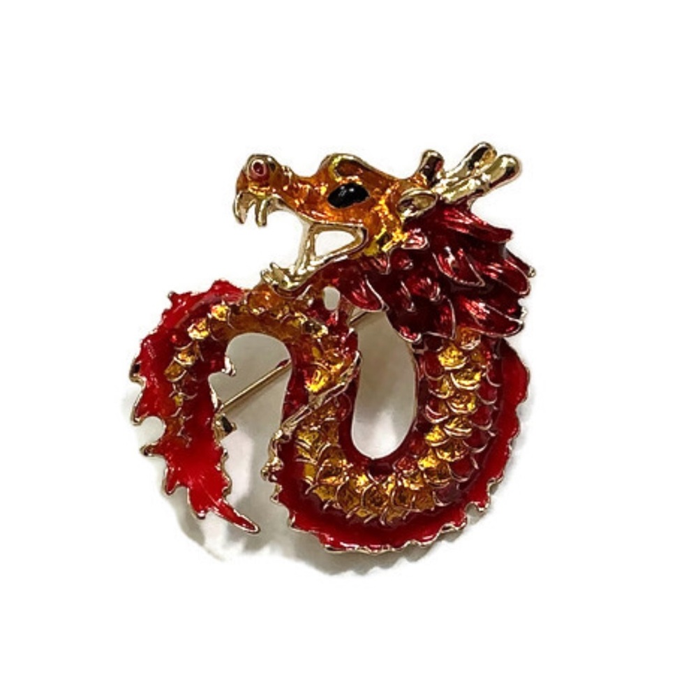 Red and Gold Dragon Brooch